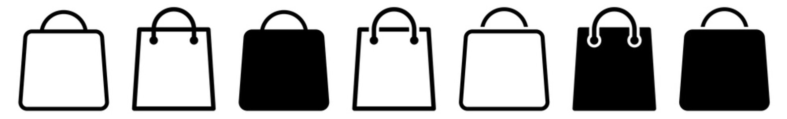 Shopping Bag Icon Black | Paper Bags Illustration | Online Shop Symbol | E-Commerce Logo | Commerce Sign | Isolated | Variations