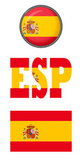 Fototapeta premium Spanish flag icons on a white background. Vector image: flag of Spain, the button and the abbreviation. You can use it to create a website, print brochures, booklets, flyers, and travel guides.