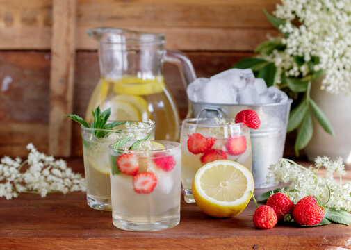elderflower lemonade and strawberries