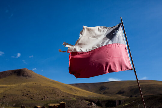 Chilean Flag in a small village around san pedro de Atacama desert, north Chile.