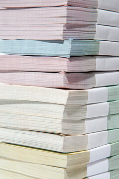 Close up of Stack of bundled money.