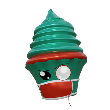 lustiges Cupcake Emoticon mit Schutzmaske und Monokel. 3d rendering