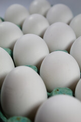 Ovos brancos com casca em uma cartela verde