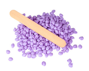Aromatherapy violet lavender wax drops for depilation isolated on the white
