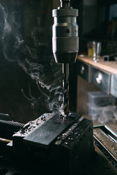 Drilling a hole into a steel plate