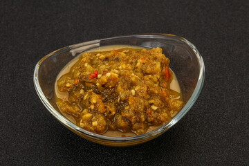 Green spicy sauce in the bowl