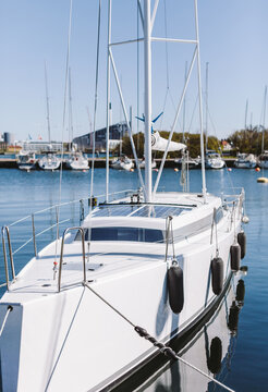 Frontside of a sailing yacht in a marina