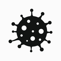 Black vector icon of virus cell on a white background. Coronavirus symbol. Dangerous infection. Isolated vector icon.