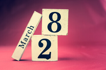 March 28th, Twenty-eighth of March, Day 28 of month March - vintage wooden calendar blocks on...