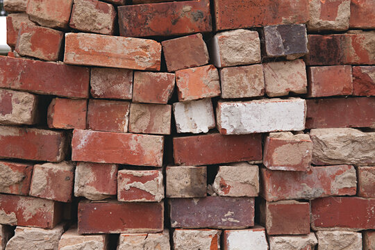 Stack of old red bricks