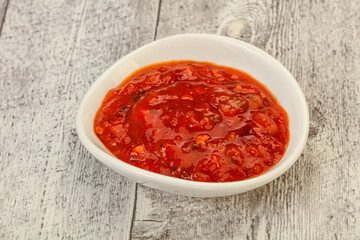 Tomato spicy sauce in the bowl