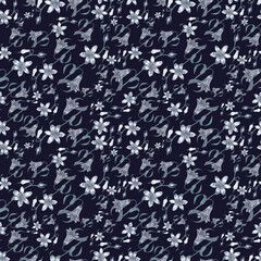Seamless botanical dark pattern with white lilies