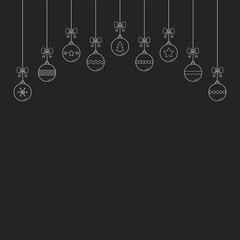 Christmas decoration. Simple baubles on black background with copyspace. Vector