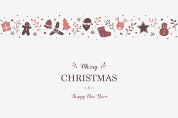Christmas greeting card with festive decorations. Xmas wishes. Vector