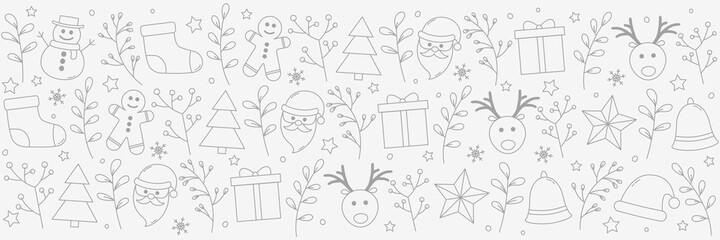Christmas banner with icons. Xmas decoration. Vector