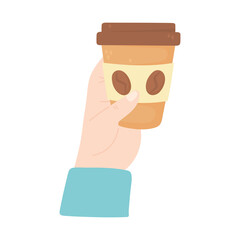 hand with disposable cup coffee isolated icon style