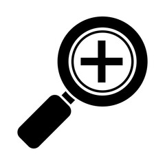 magnifying glass with cross icon, silhouette style