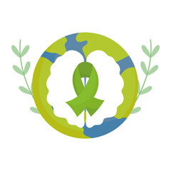 world mental health day, cartoon brain ribbon and earth