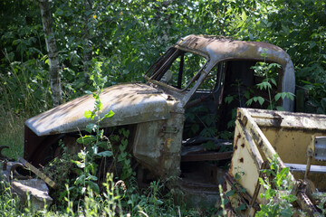 Kyiv, Ukraine 10.01.2020: Old wrecked abandoned car after an accident in the city