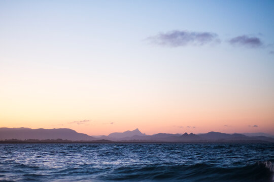 Byron Bay at sunset, Mount Warning in the background