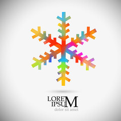 A multi-colored abstraction of a snowflake. Merry Christmas. Mixed media. Vector illustration