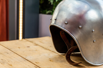 iron helmet round traditional helmet to protect the medieval warrior
