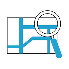 search icon, gps navigation magnifier application blue line and fill