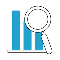 search icon, statistics report finance diagram magnifier blue line and fill