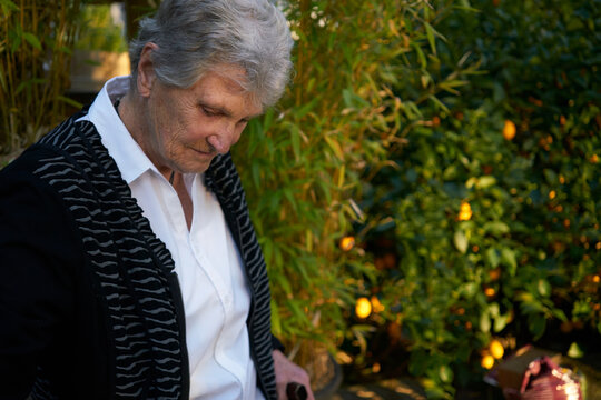 Grey Haired Woman Outdoors