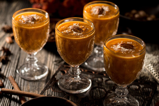 Pumpkin Smoothies in Rustic Setting