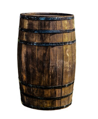 large barrel, brown, elongated, vertical, is used in the distillery for aging adhesive tape after wine