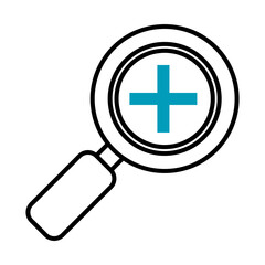 Fototapeta premium magnifying glass with cross icon, half line half color style