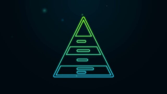 Glowing neon line Business pyramid chart infographics icon isolated on black background. Pyramidal stages graph elements. 4K Video motion graphic animation