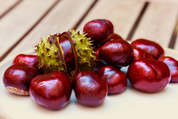 chestnuts on a wooden background