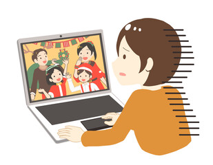 オンラインでクリスマスを見て寂しくなる女性　表情アップ(線無し)