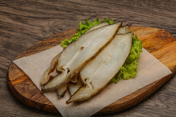 Delicous smoked halibut slices snack