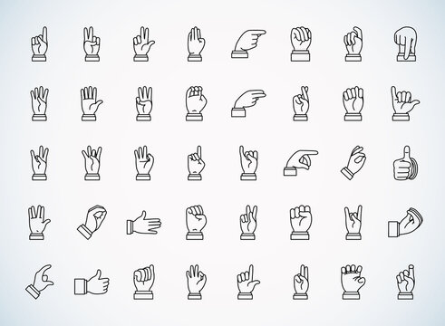 Hands sign Language icon set, line style