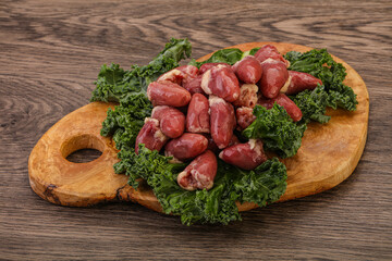 Raw chicken hearts for cooking