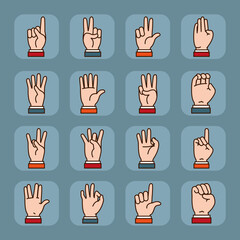 Hands sign Language icon set, line and fill style