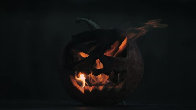 Withered Halloween Pumpkin is on fire