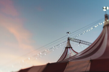 A circus tent at sunset