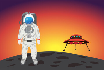 Astronaut and landscape scene , vector design
