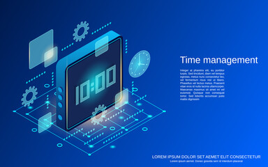 Time management, business planning flat isometric vector concept illustration