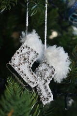 Hand crocheted skates, Christmas decoration. 
