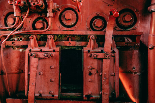 Old steam locomotive cabine inside
