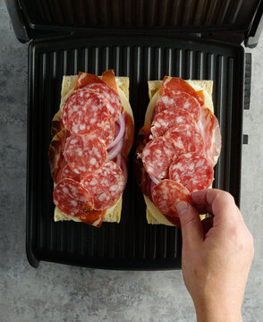 Series on Making Panini Sandwhich; Adding Salami