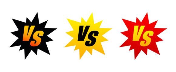 VS letters. Versus sign. Fight competition. Battle vs match. Game match. VS isolated. Comics style design with lightning. Vector illustration. Logo template. Competition symbol. Rivalry symbol. Battle
