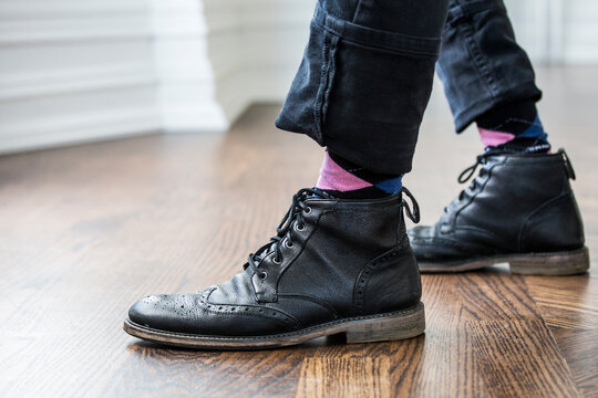 Mens leather shoes with argyle socks