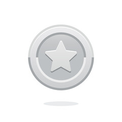 Silver game coin. Coin icon. Silver medal. Coin with the star. Graphic user interface design element. Silver star. Achievement or award medal. Achievement badge. Game coin. Money symbol. Bank payment 