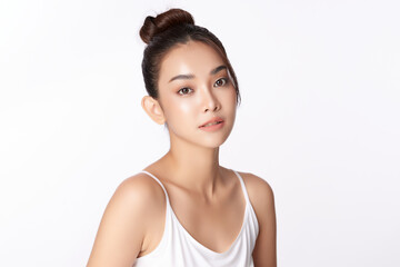 Beautiful young asian woman with clean fresh skin on white background, Face care, Facial treatment, Cosmetology, beauty and spa, Asian women portrait